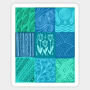 Blue hand drawn patchwork Sticker